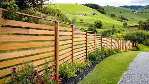 A wooden fence installed on a grassy hill