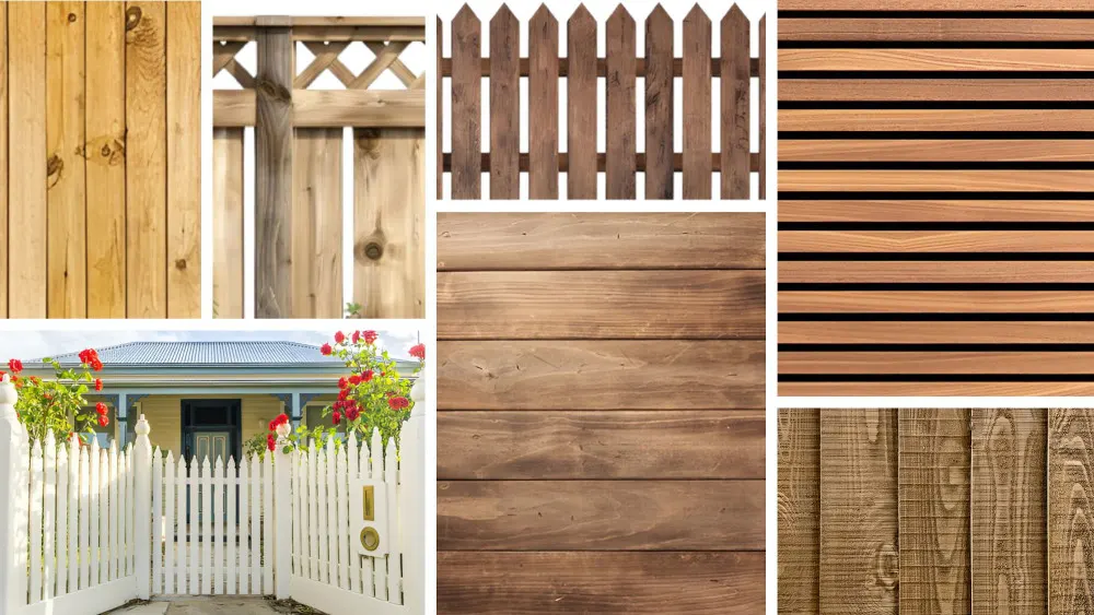 Collage of the most common timber fence types found in New Zealand backyards