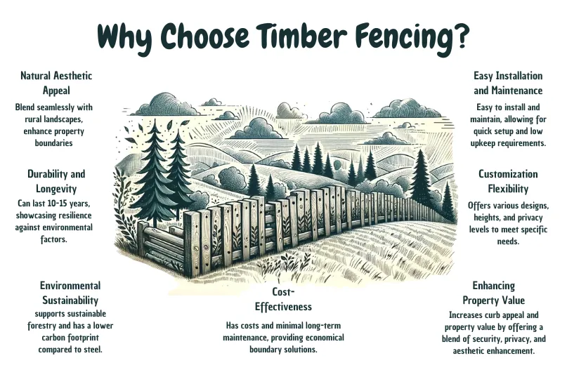 Infographic showing why to choose timber fencing for rural property boundaries