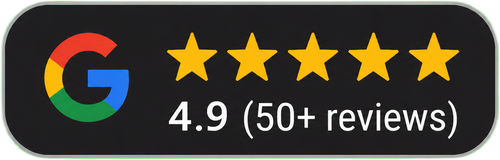 Google rating 4.9 stars from 50+ reviews